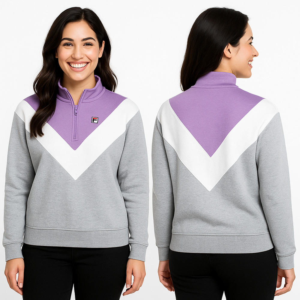 NWT FILA Ekanta 1/4 Zip Pullover – Lavender Gray White – XL W4XL